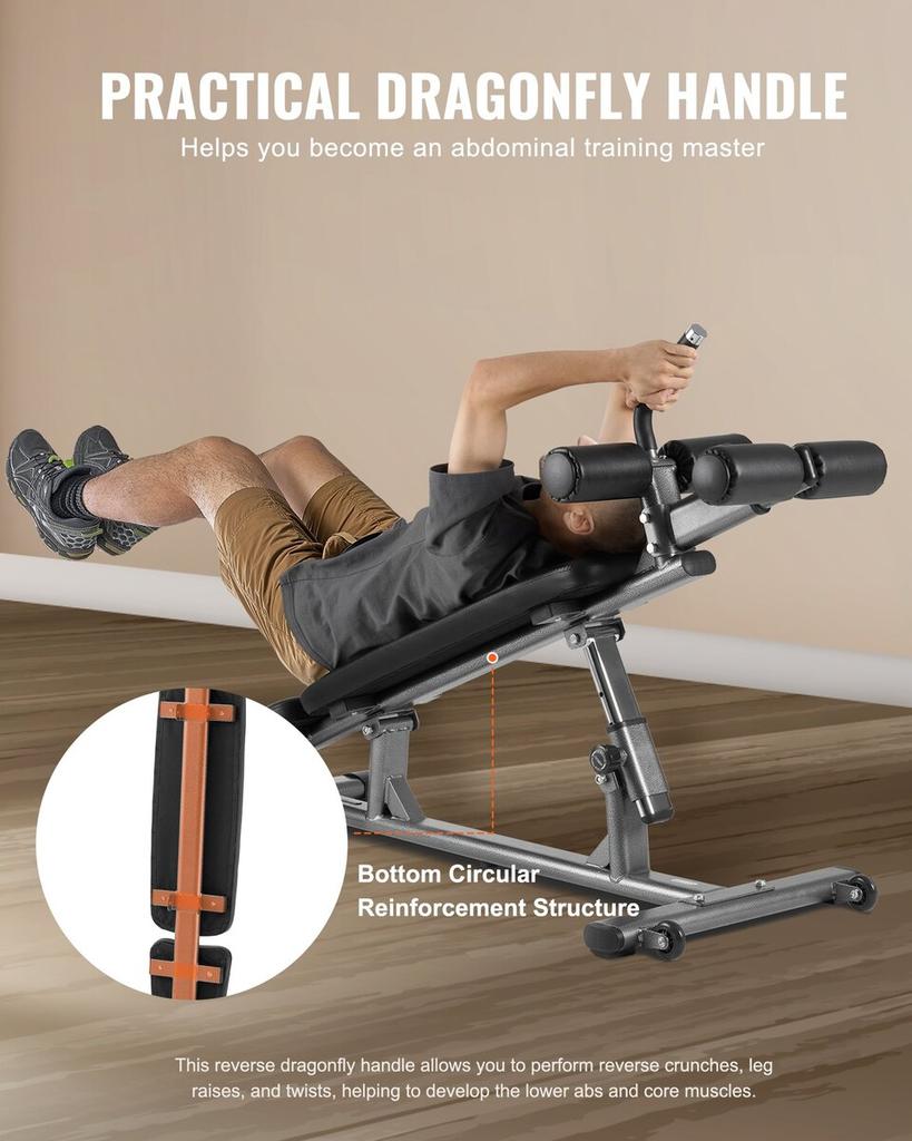 Sit Up Bench, Decline Ab Bench with Reverse Crunch Handle, with 4 Adjustable Height Settings, Heavy Duty Steel, 453 Kg Capacity, for Home Gym