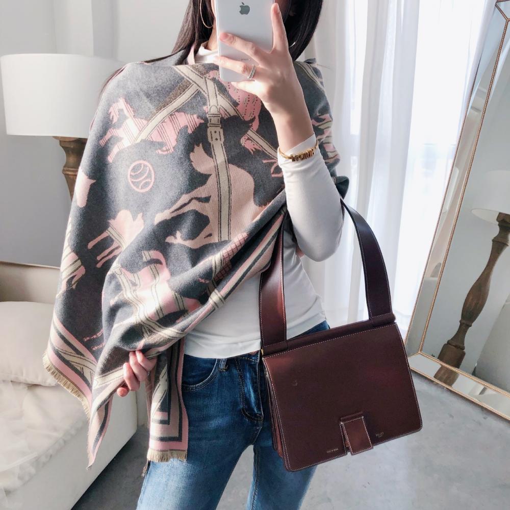 Primavera Outono Quente Cachecol Feminino Carruagem Corrente Estampado Xale