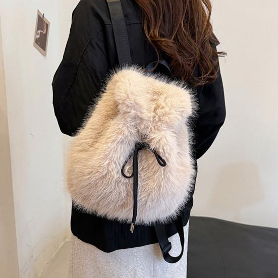 Fuzzy Backpack Faux Fur Fluffy Daypack Drawstring Closure Casual Furry Backpack