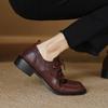Krazing Pot Cow Skin Autumn Winter Brogues Shoes Lace Up Low Heels Size 42 Round Toe Oxford Shoes Deep Mouth Pumps