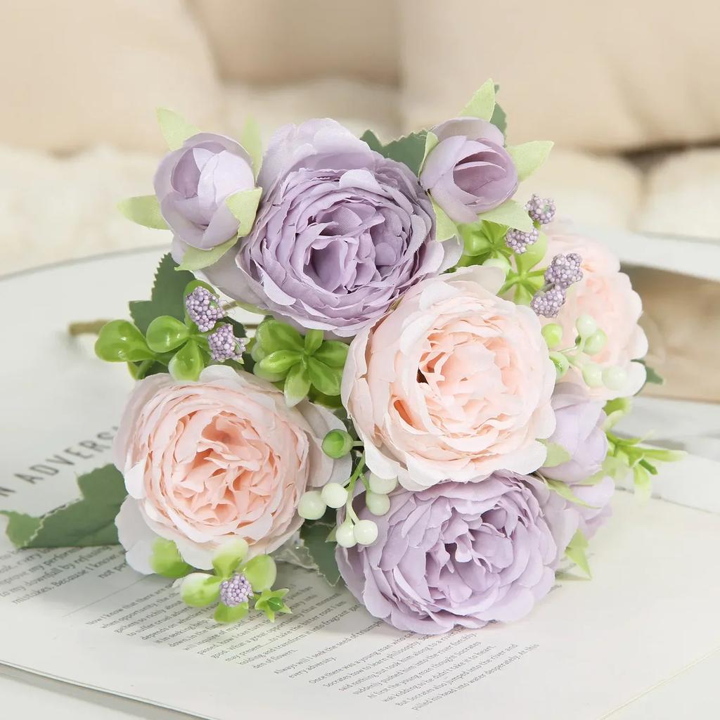 Artificial Silk Peony Bouquet Home Decor Vase Arrangement Christmas Wreath & Wedding Bouquet Party Decorative Floral Materials