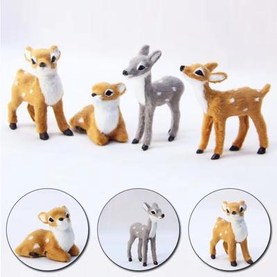Cute Artificial Fur PVC Imitation Sika Deer Grey Brown Mini Style Artificial Deer Reindeer Animal Model Figurine Home Decor