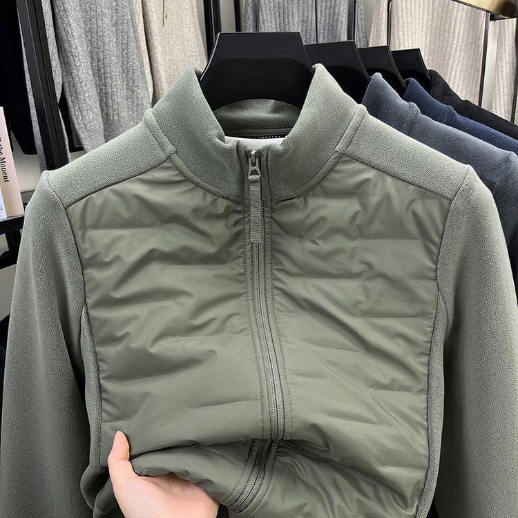 Oli Men's Velvet Patchwork Lightweight Fleece Jacket - Autumn/Winter Stand-Up Collar Casual Wear