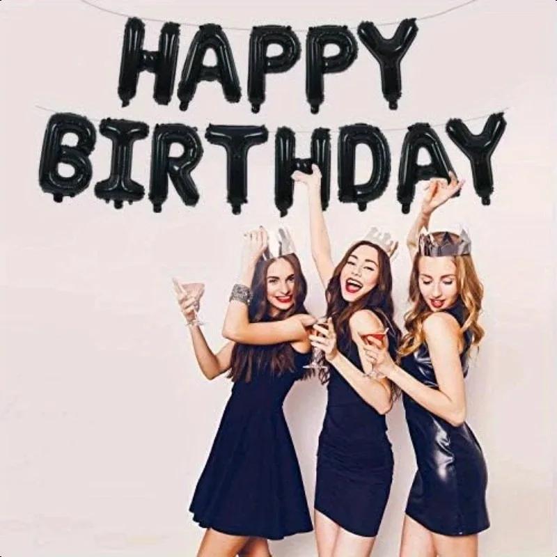 16PCS Pink Birthday Balloon Decorations Foil Letter Balloons with "Happy Birthday" Globe Design for Kids Party Backdrop Supplies