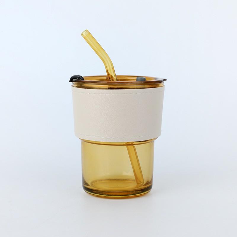 Bamboo Cup Creative Transparent Glass Straw Cup Portable Feng Shui Cup With Lid Milk Coffee Cup