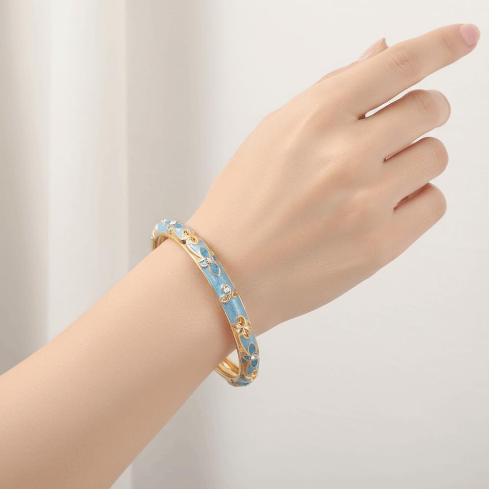 Traditional Vintage Cloisonne Bangle Enamel Women's Hand Bracelet Chinese Flower Bangle  Ladies