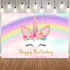 Unicorn Theme Backdrop for Girl Birthday Party Rainbow Floral Princess Baby Shower Birthday Photography Background Photo Props26