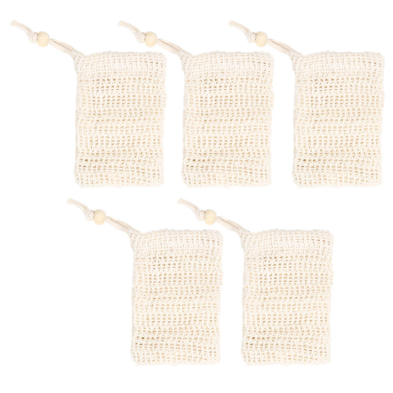 5PCS Natural Sisal Soap Bag Foaming Net Face Wash Cleanser Cleanser Foaming Net Household Foam Soap Bag Net Soap Saver Pouch