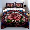 "Stained Glass Rose Decorative Set" Bedding Set with 1 Duvet Cover 2 Pillowcases Single Double King Queen, Gift