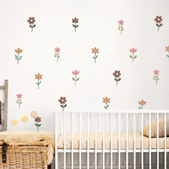 6Pcs Wall Decals, Flower Print Wall Stickers, Self-Adhesive Removable Waterproof Wall Decals for Home Bedroom Living Room Kids Room