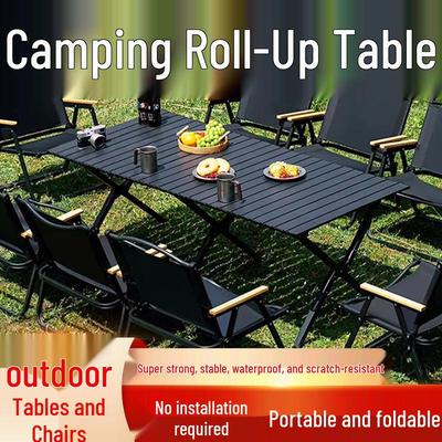 Tragbares Outdoor Klapp-Campingtisch- und Stuhlset mit aufrollbarem Tisch & Stauraum