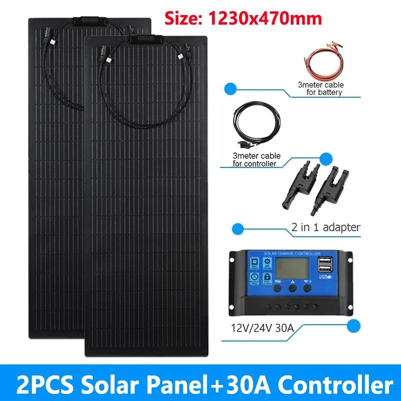 Powerful 200W 100W Flexible Solar Panel Kit Complete 18V Solar Cell PV Connecter Solar Battery Power Bank for Camping RV Boat