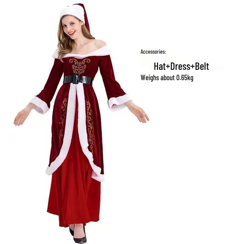 

Европейские и американские костюмы пары Санта Клаусов: Утепленное длинное платье для женского косплея и маскарада XL