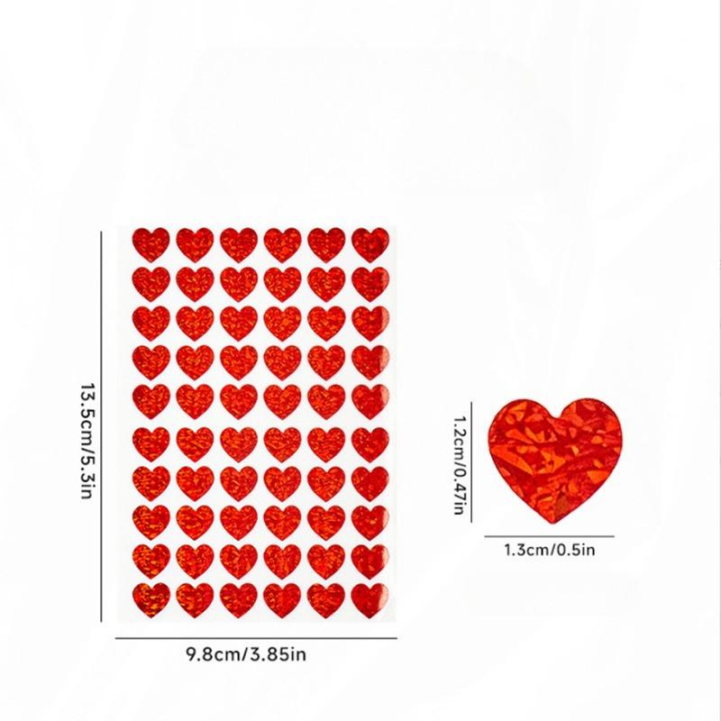 

600 шт./10 аркушів Лазерні Серця Любов Наклейки Блискучі Самоклеючі Наклейки у Формі Серця Для Студентського Планера Скрапбукінгу