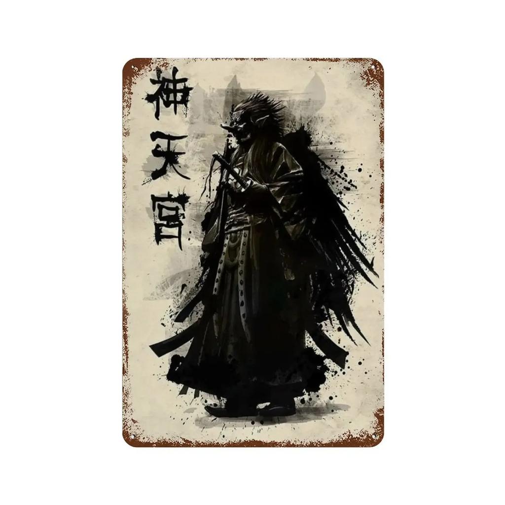 1pc Japanese Samurai Metal Aluminium Signs Wall Art Character Posters Decor Decorating Picture for Bar Living Room 8x12 Inc