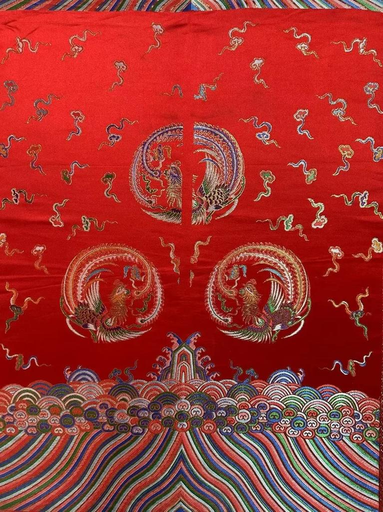 100x150cm Phoenix Tibetan Satin Imitation Brocade Fabric DIY Cheongsam Dress Fabric Double Phoenix Butterfly Dress Fabric