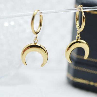 Horn Earrings, Titanium Steel Moon Earrings Plated Real Gold Fashion Metal Stainless Steel Earrings