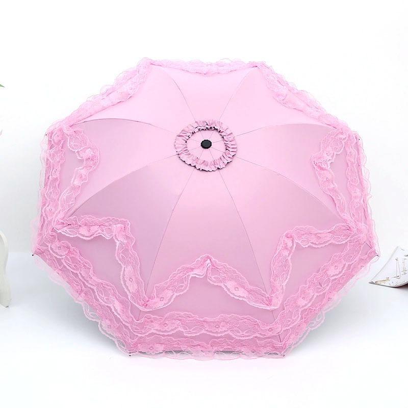 Princess Lace Sun Umbrella Vinyl Sunscreen Parasol Rain Shine Folding Umbrella Women'S Umbrella