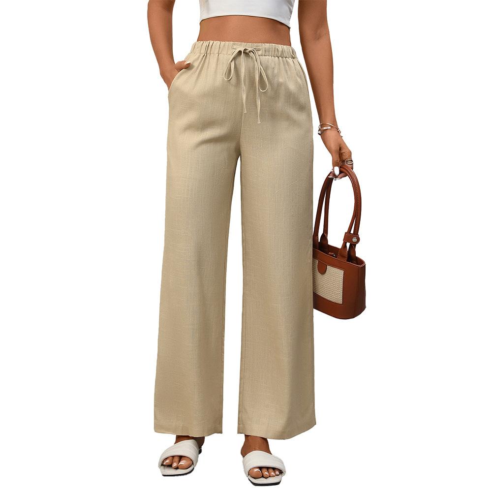 Independent Station Women's Solid Color Loose High Waist Wide Leg Cotton and Linen Trousers for Women
