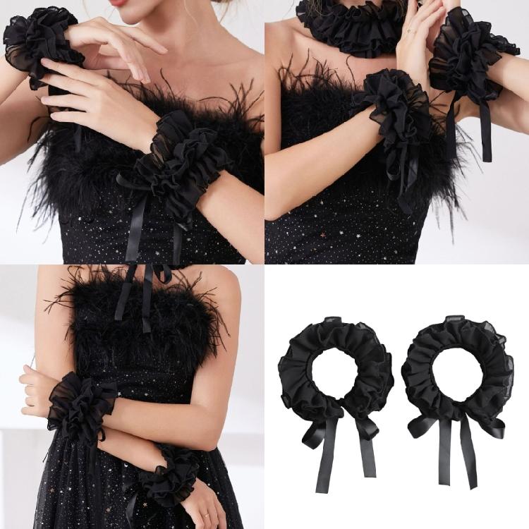 Elegant Arm Sleeves With Layered Petal Detail Elastic Wrist Cuffs Extension Faux Sleeves For Office Women Daily Formal