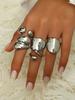 5pcs/Set Chunky Geometric Asymmetrical Stacked Metal Open Rings Set Smooth Exaggerated Cocktail Ring For Women Party Jewelry New