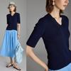 Wudao French V-Neck Knit Short Sleeve Top