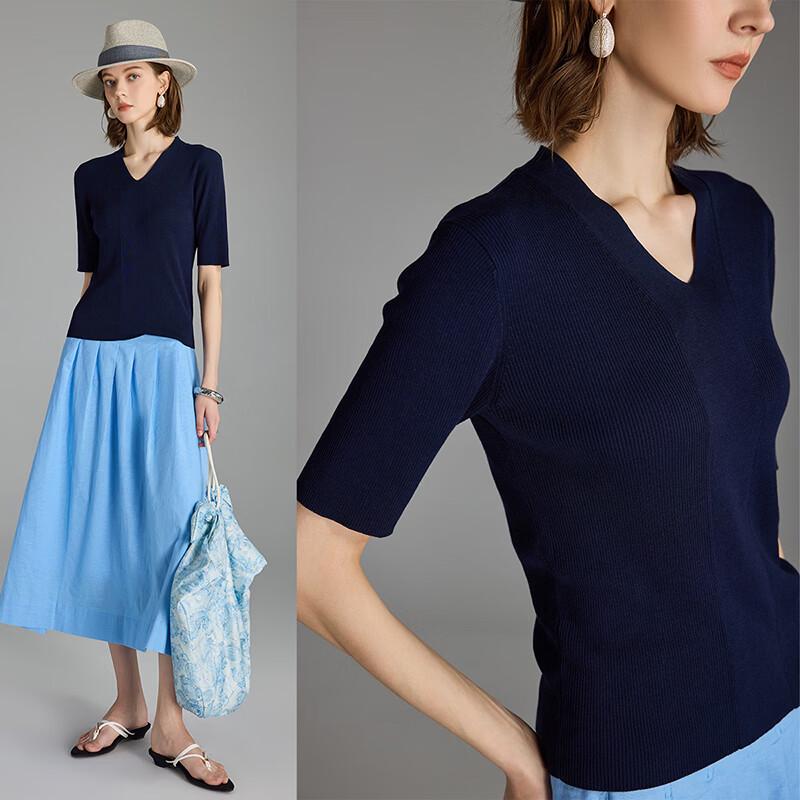Wudao French V-Neck Knit Short Sleeve Top L