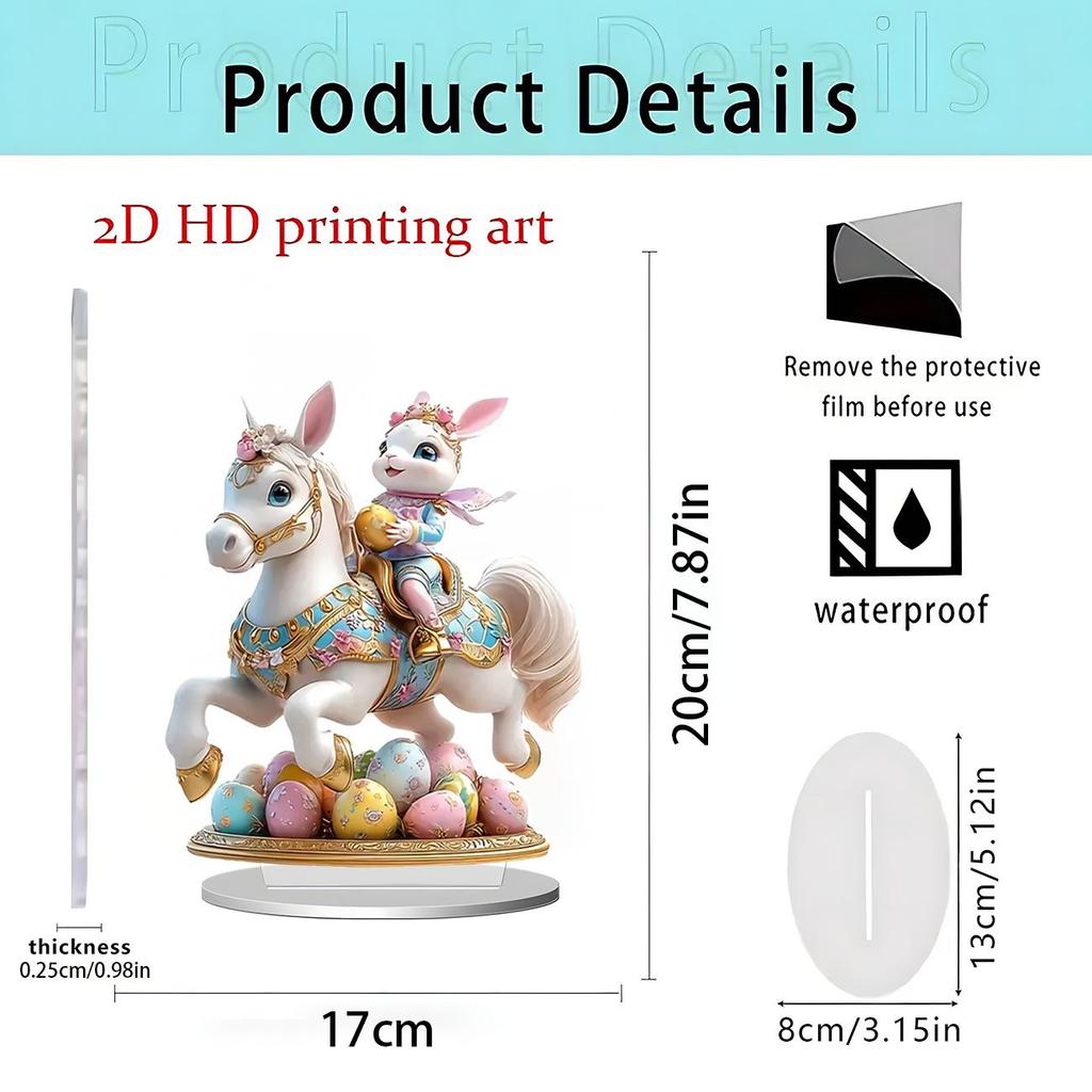 Colorful Rabbit 2D Acrylic Ornament for Easter and Valentine's Day Decor