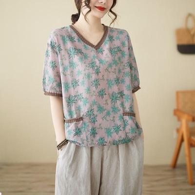 T-shirt casual ampia in cotone vintage a maniche corte da donna per l'estate