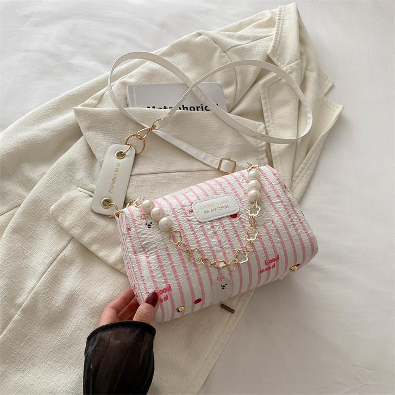 Stylish Spring Summer Women s Crossbody Pillow Bag In Striped Pink And Bear Pink Striped Pink