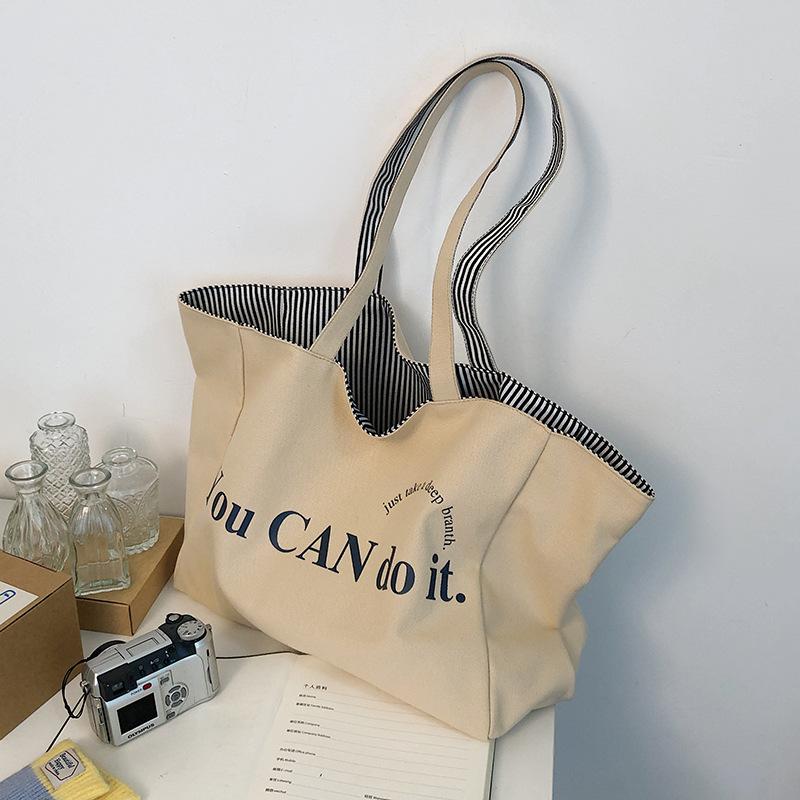 2025 spring and summer new double-sided tote bag women's casual large-capacity striped shoulder bag hand bag