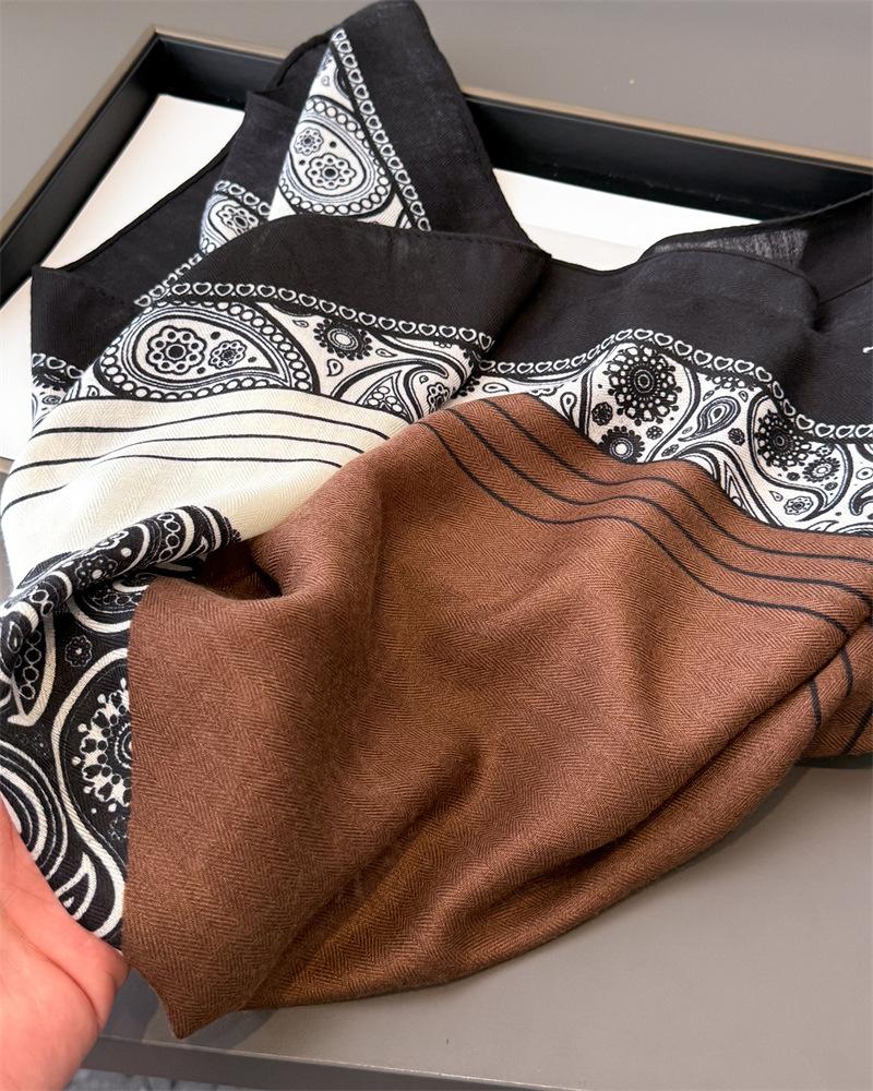 Vintage Cashew Print Women Neck Scarf Cotton Velvet Feeling Hair Scarves Foulard Head Band Shawls Wraps Neckerchief Bandana