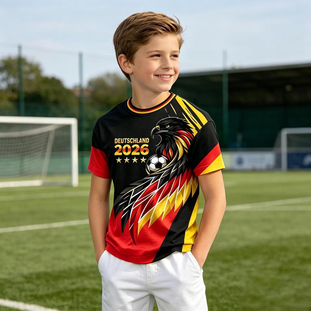 Kids Vintage Style Soccer Jersey Short Sleeve T-Shirt Lightweight Breathable Fabric Comfortable Fit Suitable for Casual Wear and Sports