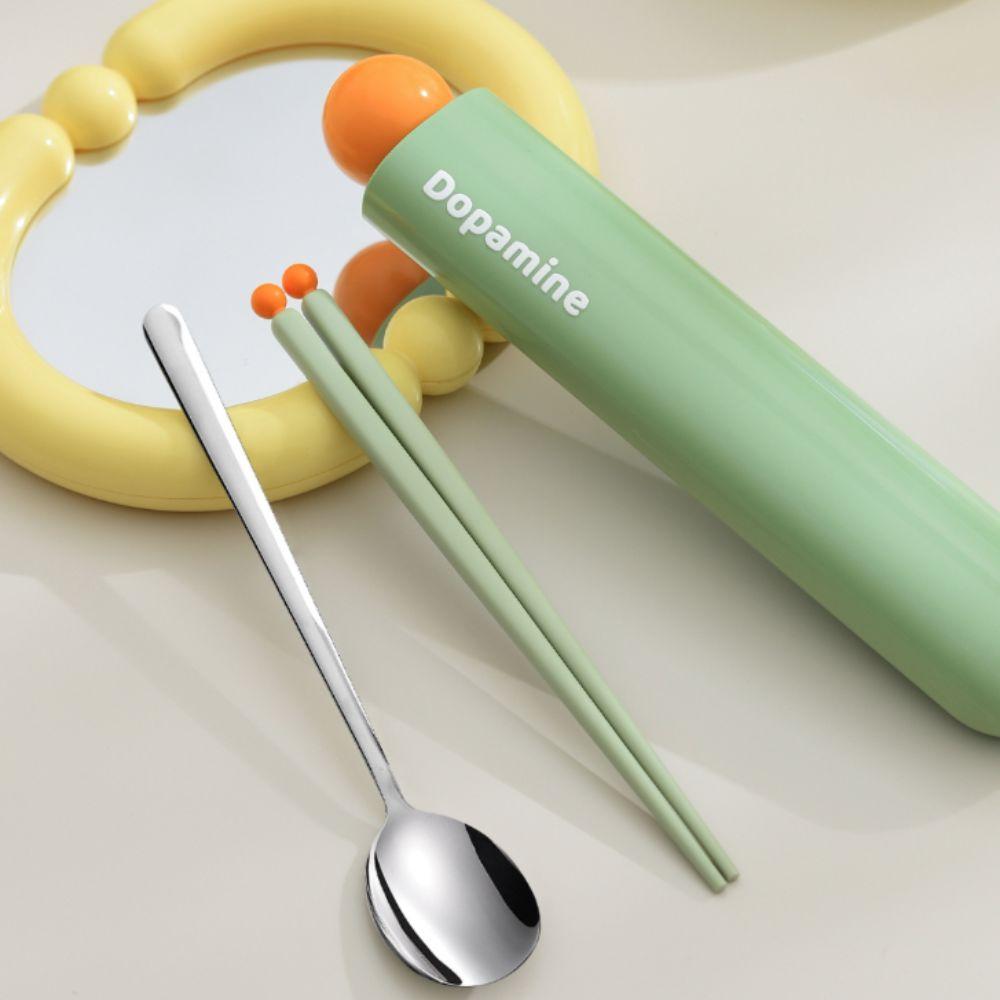With Storage Box Student Flatware Set Dopamine Style Chopstick Spoon Camping Cutlery Set  School