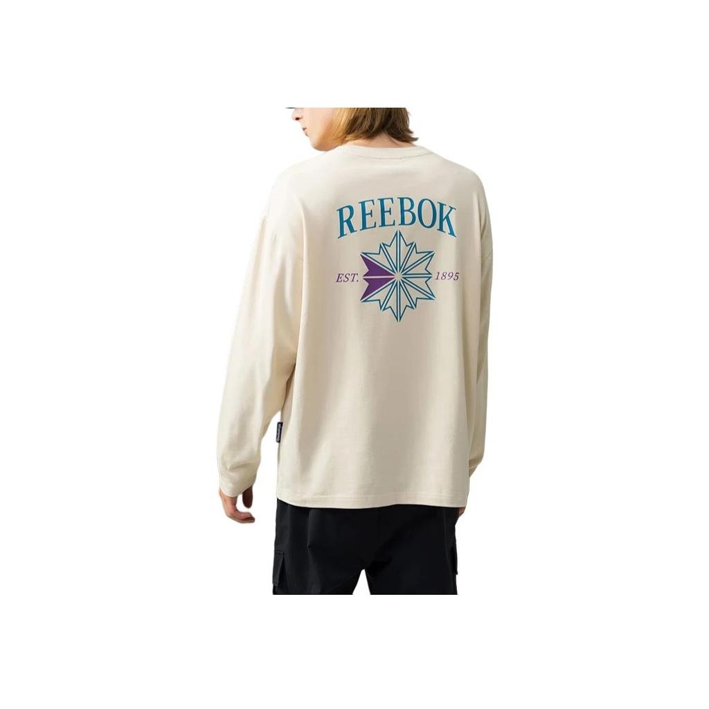 Reebok Fashion Retro Loose Simple Casual Versatile Round Neck Breathable Long Sleeve T-Shirt Unisex Tops Beige 24FRM503UGM1
