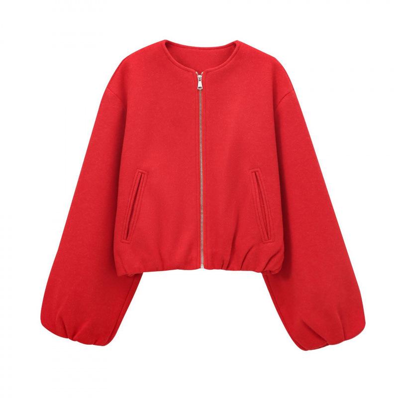 European and American Style, New Women's Clothing, Fashionable Versatile Round Neck Soft Short Bomber Jacket