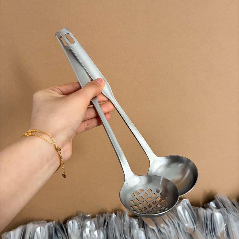 Good-looking Matte 304 Stainless Steel Spoon Hot Pot Spoon Hot Pot Soup Ladle Colander Thickened Long Handle Spoon Long Handle Ins 304 Stainless Steel Matte Long Spoon