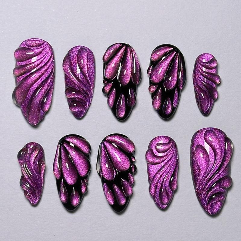 Katzenauge Press-On-Nagel Französische Spitze Falscher Nagel Klebt auf Nagel Schmetterlingsdesigns Künstlicher Nagel Acrylnagel Aufkleb-Nagel