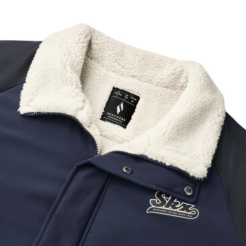Skechers Warm Casual Comfortable Skin-Friendly Soft Jacket Men jackets Navy-Blue P424M092-002Z