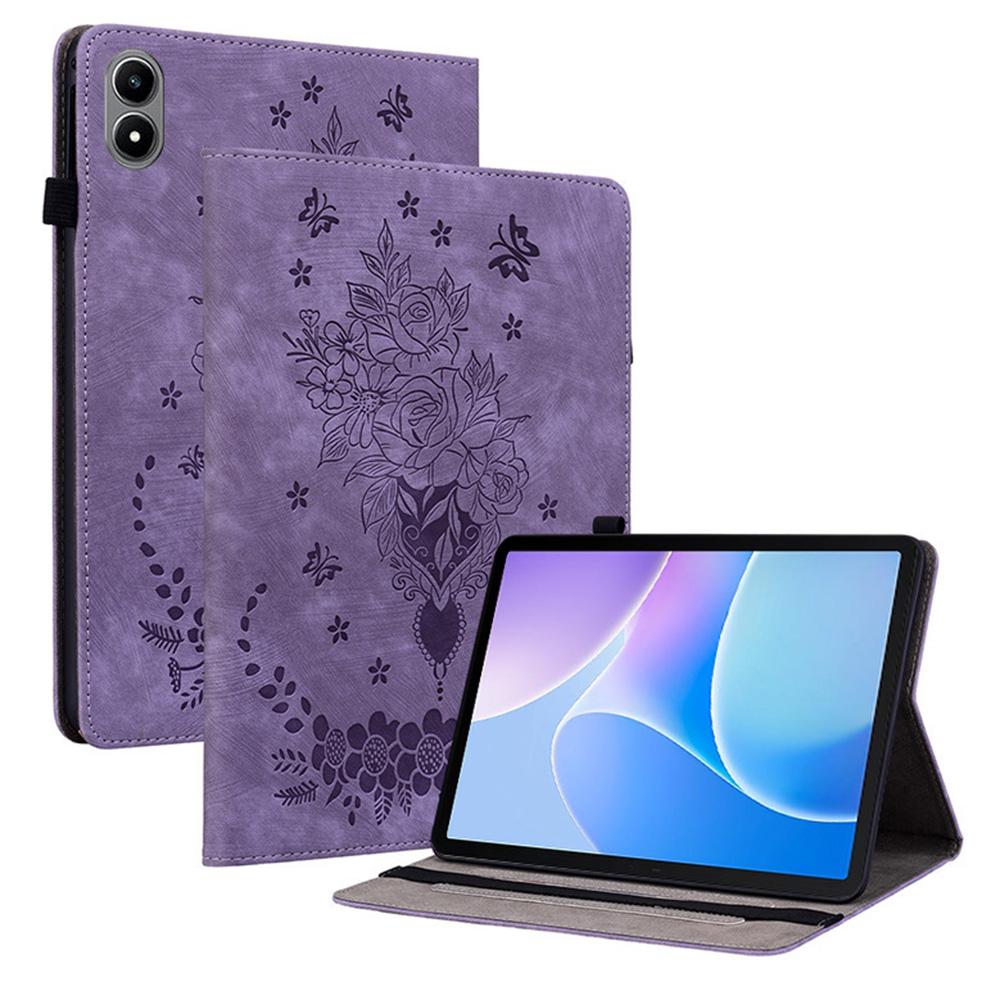 For Infinix Xpad 20 Case Card Holder Anti-Scratch Leather Cover Rose Flower Imprint