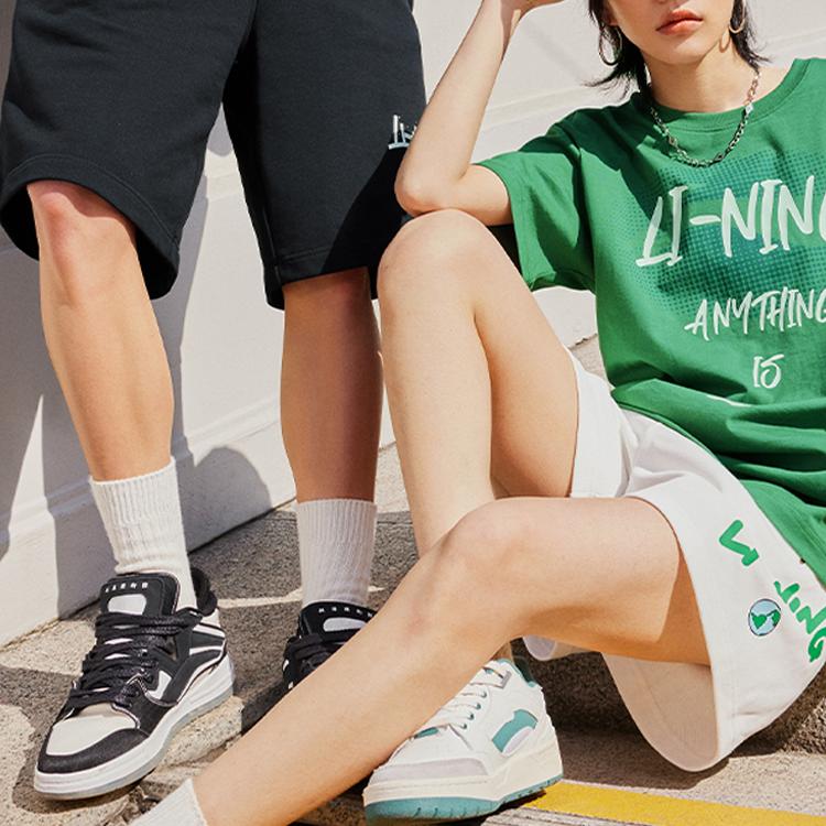 Li-Ning Sports Life Cartoon Letter Print Straight Leg Sports Shorts Women Bottoms Black AKST664-2