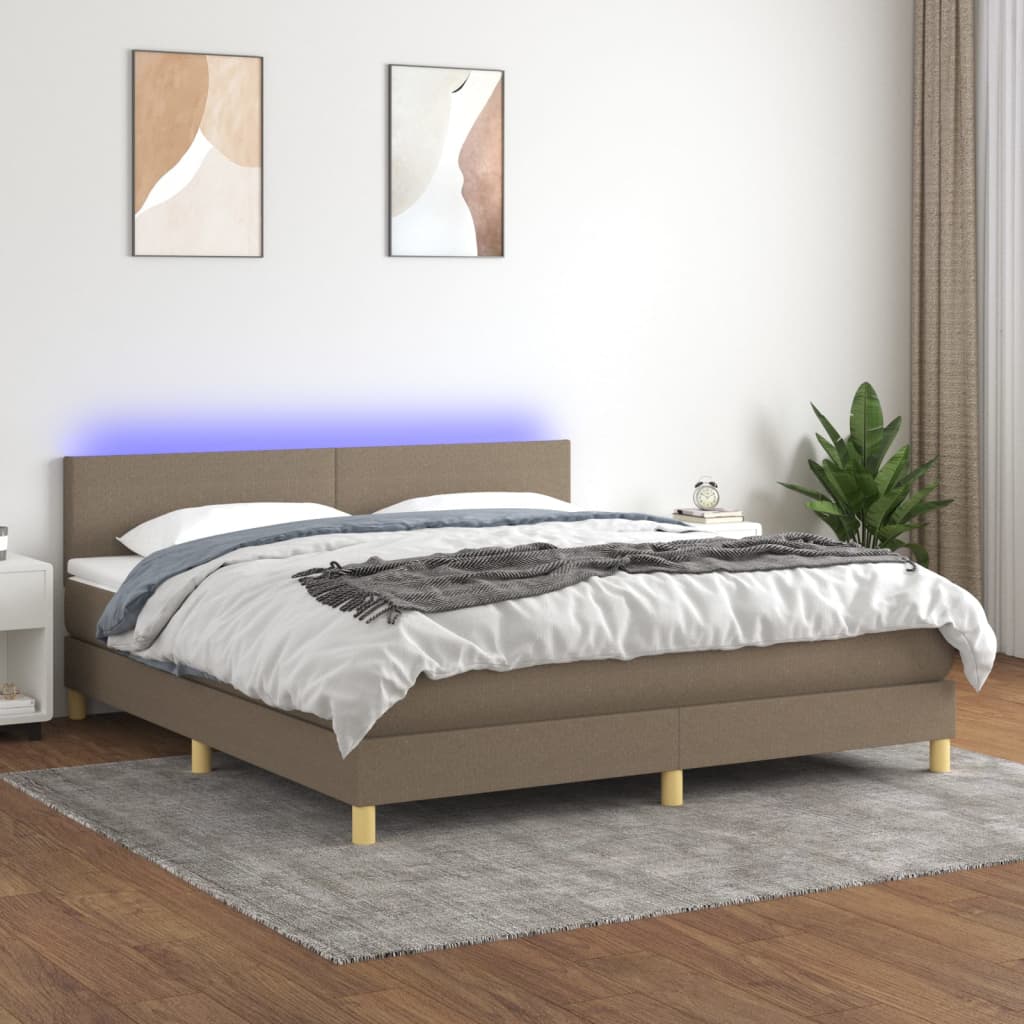 Vidaxl Łóżko Kontynentalne Z Materacem, Taupe, 180 X 200 Cm, Tkanina