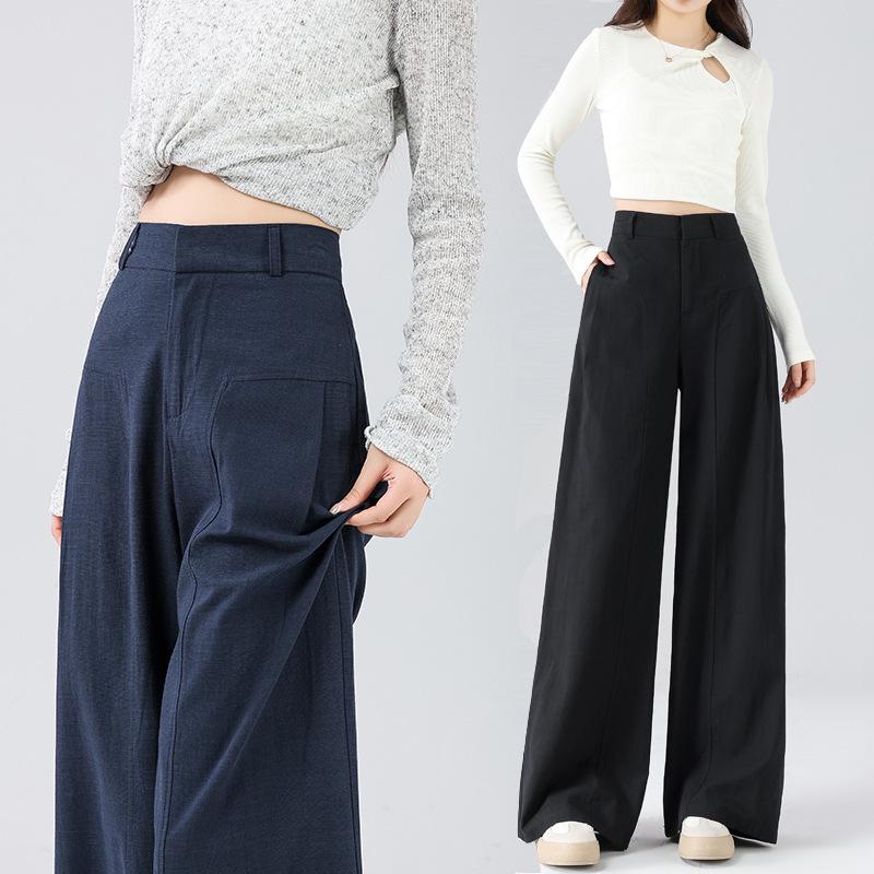 2026 Spring High-Quality Cotton Linen Wide-Leg Pants - Plus Size, High Waist, Versatile, Casual, and Floor-Length for Women