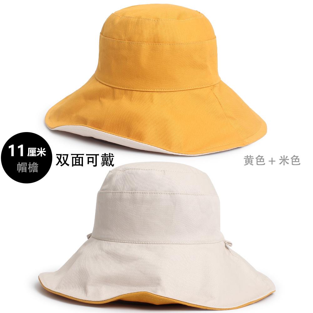 

Summer new bucket hat large brim women travel sunscreen sunshade double-sided can wear UV protection M（56-58cm） жовтий