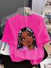 Girls' Summer Crew-Neck Short-Sleeved Top New Black Girls Cute Top Girls Clothes Cartoon Print T-Shirt Top Children's Clothing