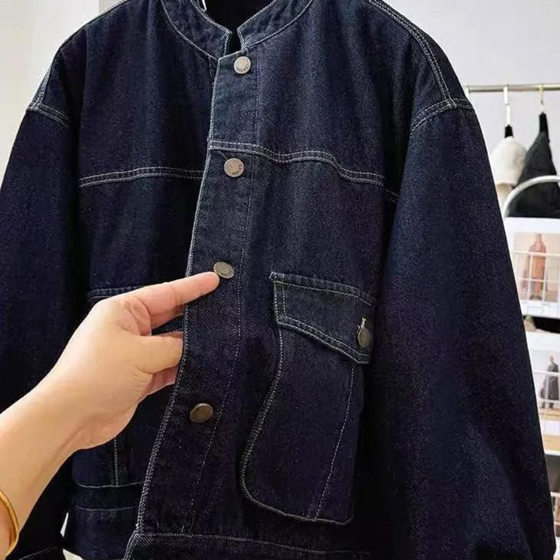 Frakke til Damer Fleece Fortykket Plys Efterår Vinter Oversize Afslappet Knap Denim Jakke