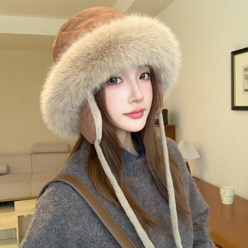 Plush Ear Protection Hat Women's Autumn and Winter Fashion Warm Bucket Hat Thickened Warm Cycling Windproof and Cold Hat