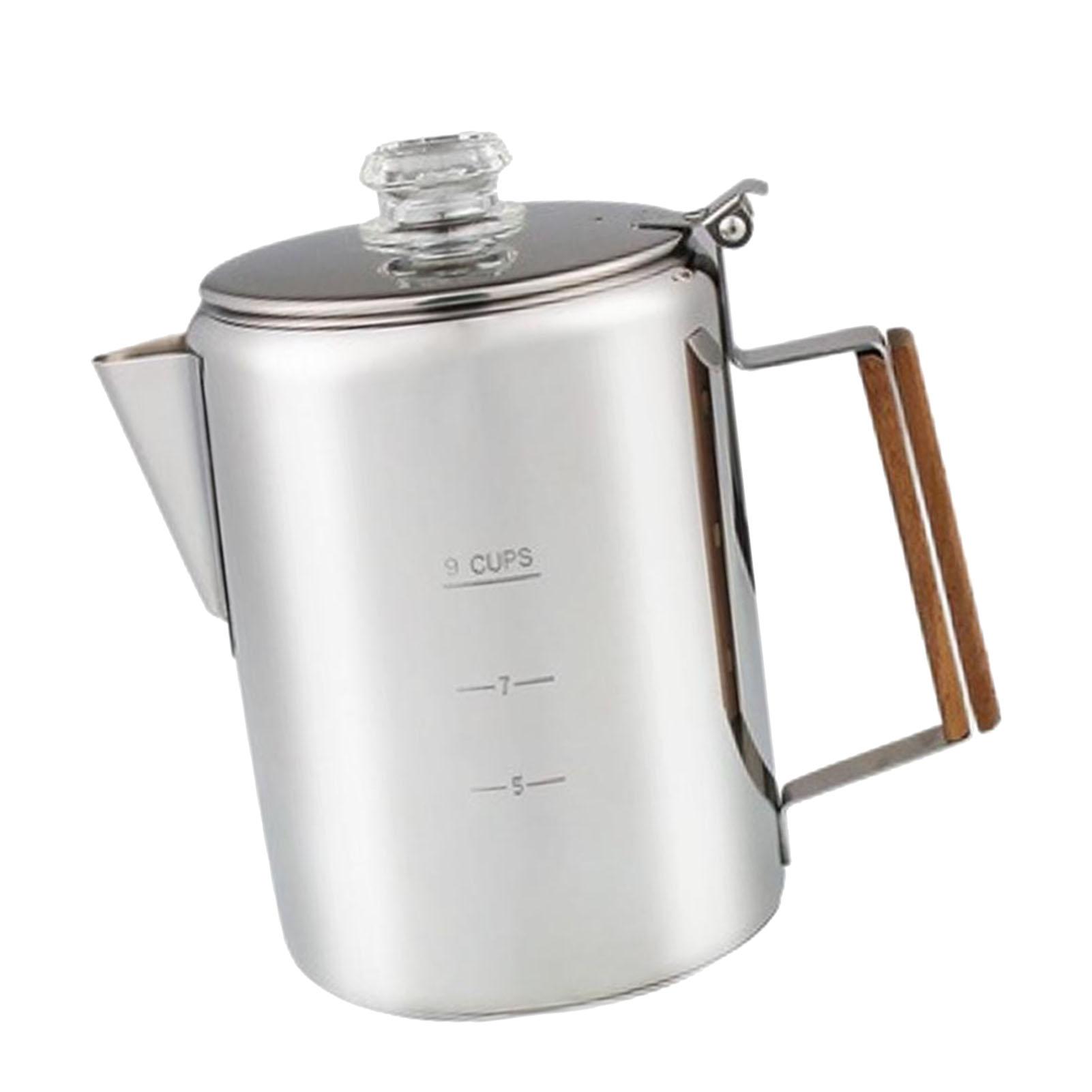 Cafetière pour cuisinière en acier inoxydable avec bec verseur en V et poignée en bois, compatible multi-feux pour le camping Type 2