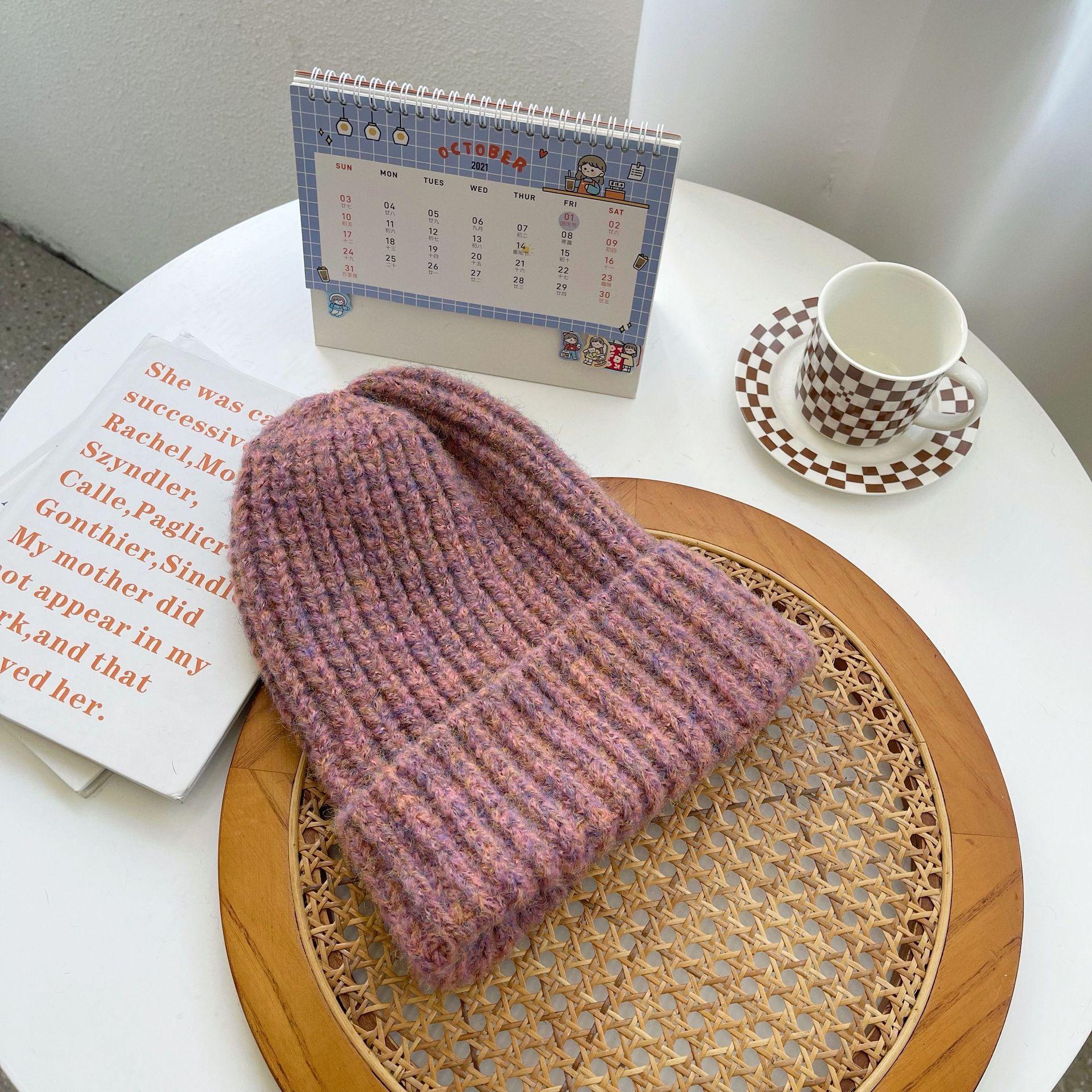 

Большой обхват головы шляпа с загнутыми краями осенне-зимняя женская однотонная универсальная вязаная шерстяная шапка модная утолщенная теплая шапка One Size