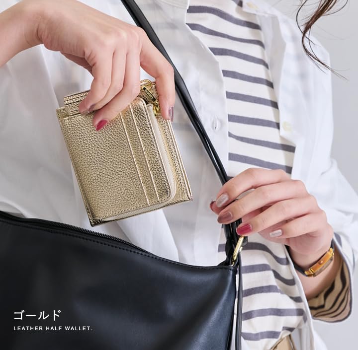 Genuine Leather Wallet LIZDAYS Compact Wallet Card Case Women's Bi-fold (Sax Blue/Gray) [Used]